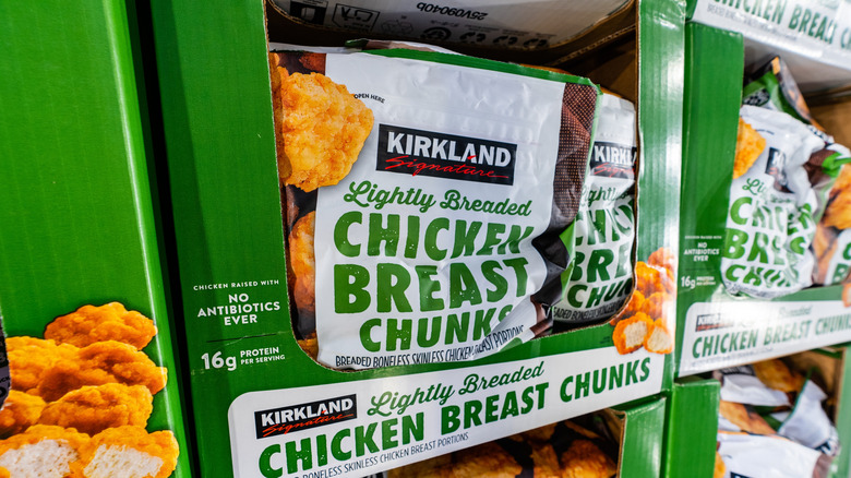 Bags of Costco chicken chunks in boxes