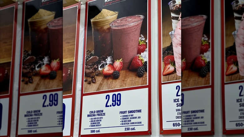 Mirrored image of fruit smoothies on Costco's food court menu