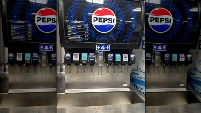 Mirrored image of a Pepsi soda fountain at Costco
