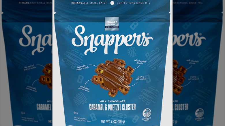 Blue Snappers Milk Chocolate Caramel & Pretzel Clusters packaging