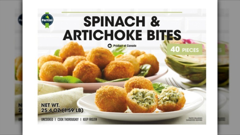 Package of Costco Partini spinach and artichoke bites