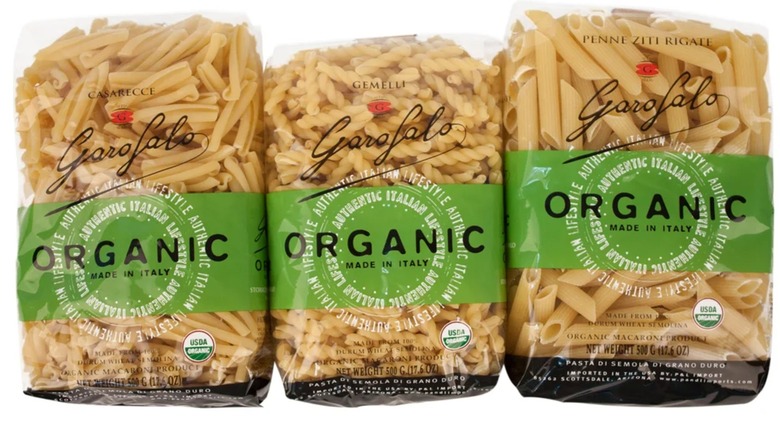 Three packages of Garofalo Organic Pasta against a white background.