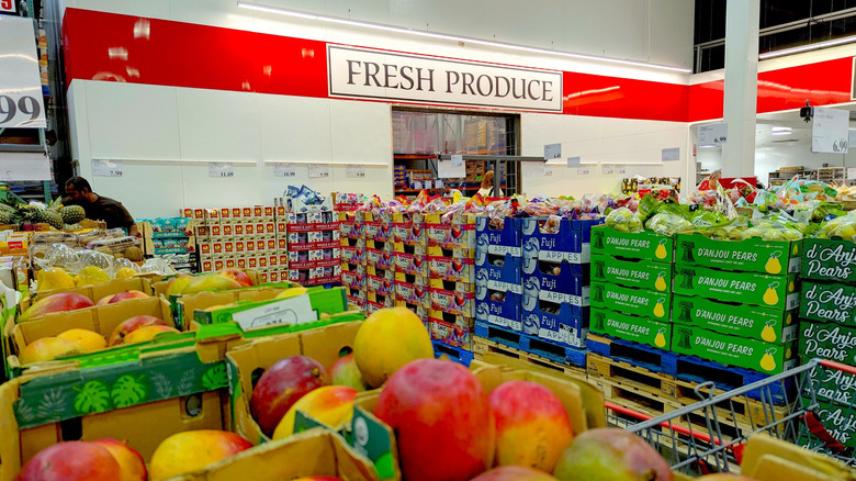 A view of products at Costco displayed in cartons