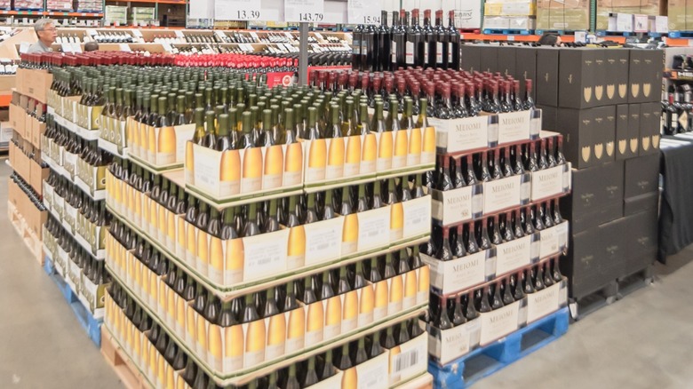 Stacks of wine boxes in the Costco wine section