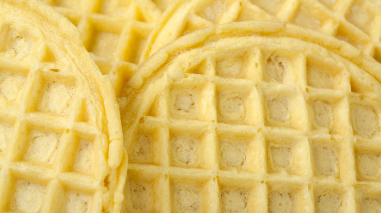 Close-up view of frozen buttermilk waffles