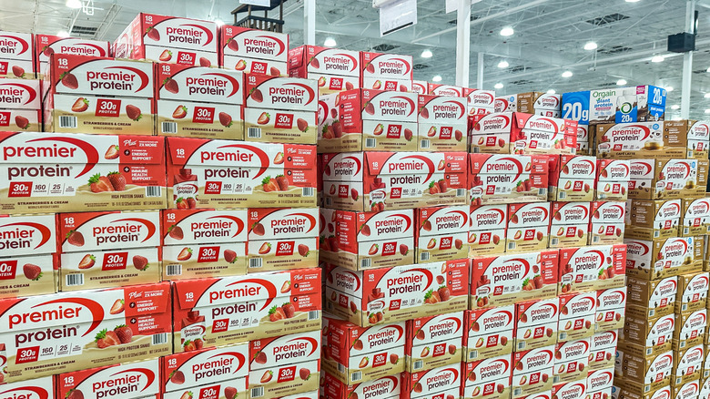 Cases of protein shakes at Costco