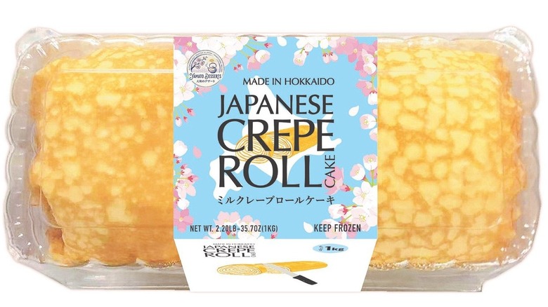 Rolled Yamato brand crepe cake in clamshell packaging
