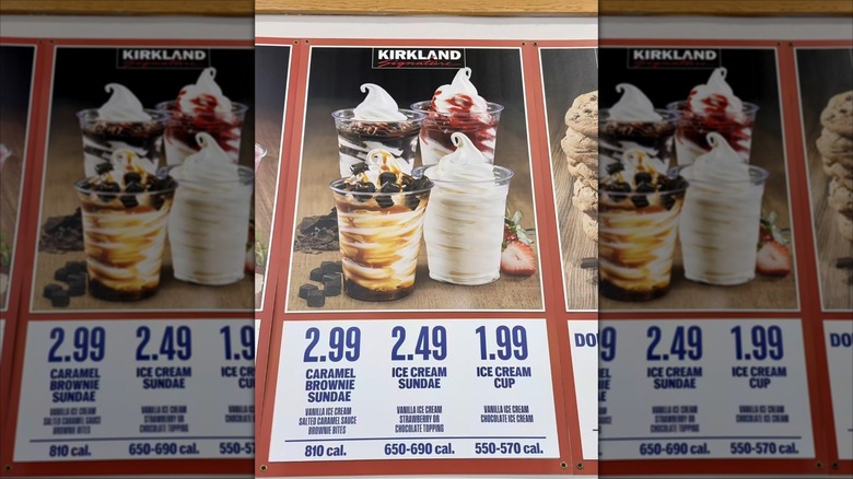 A photo of the Costco food court menu featuring the new caramel brownie sundae