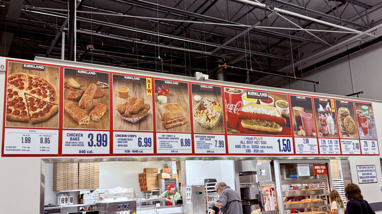 Costco menu board with new chicken strips listed