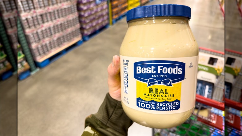 Best Foods bulk mayo jar inside a Costco warehouse