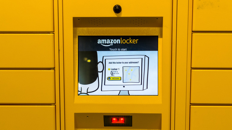 Amazon locker displaying touch-to-start screen