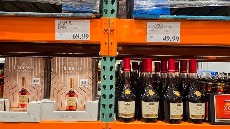 Hennessy VS card and Kirkland Signature VS bottle at Costco with price