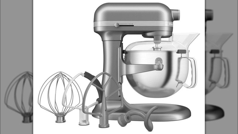 A KitchenAid 6-Quart Bowl-Lift Stand Mixer with Attachments and Pouring Shield