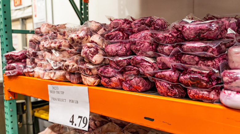 Packages of meat on a shelf at a Costco Business Center