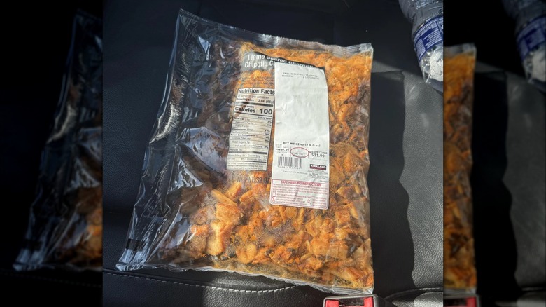Plastic package of Costco's Flame Seared Chargrilled Chipotle Chicken