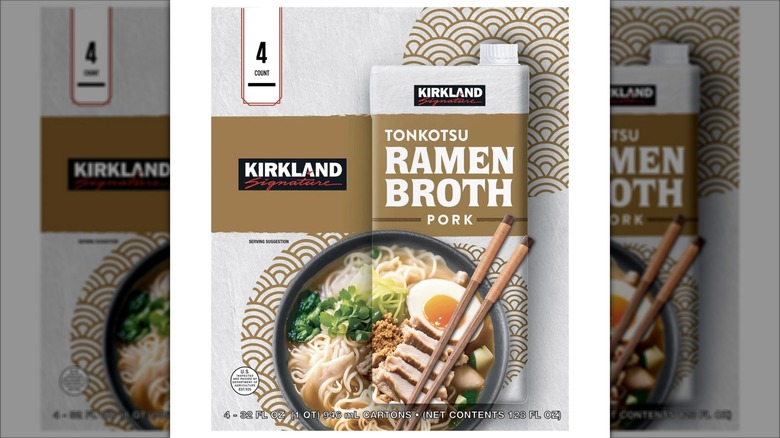 Box of Kirkland Signature Tonkotsu Ramen Broth on white background