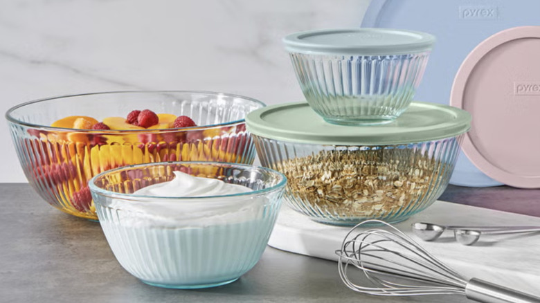 A display of pyrex glass containers