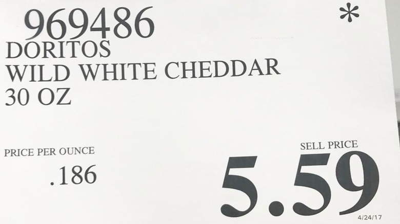 Costco price tag for wild white cheddar Doritos with date below price
