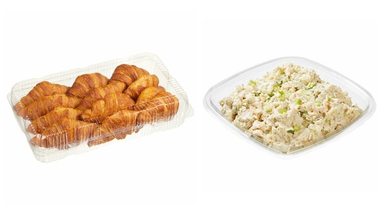 Croissants and chicken salad packaged in plastic tubs