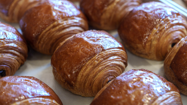 Chocolate croissants on tray