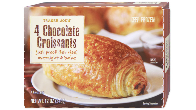 Box of Trader Joe's Chocolate Croissants on white background