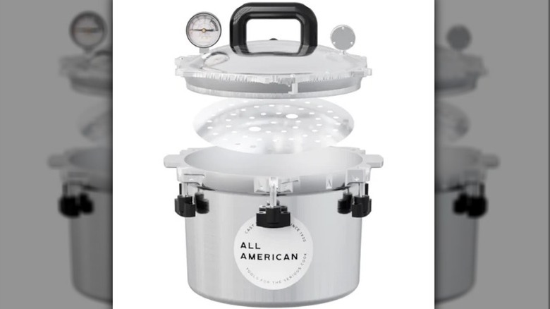 A beauty shot of the All American 1930 pressure cooker canner on a white background.