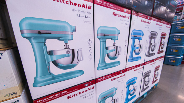 Boxes of KitchenAid Stand Mixer Products on Shelf at Sam's Club