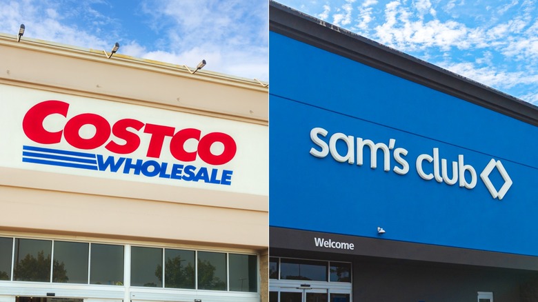 a costco exterior next to a sam's club exterior