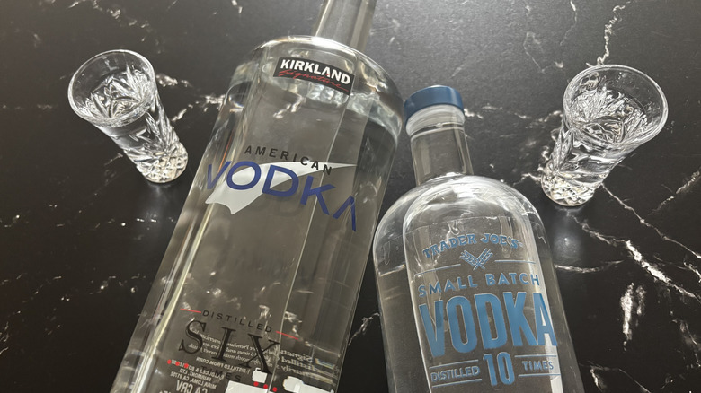 Costco and Trader Joe's vodka with shots of vodka