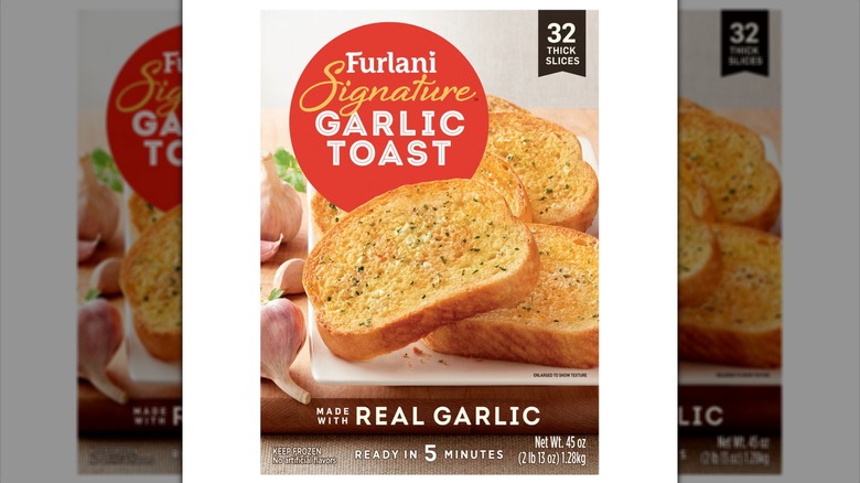 Box of frozen Furlani Signature Garlic Toast on white background
