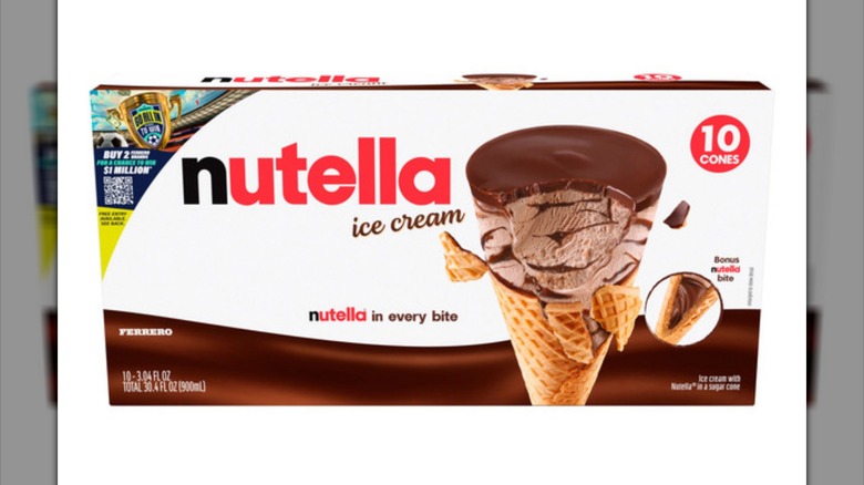 Box of Nutella Ice Cream Cones frozen dessert on white background