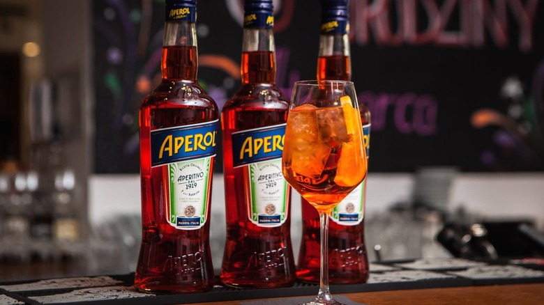 Bottles of Aperol with cocktail
