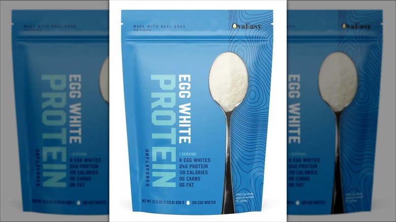 Blue bag of OvaEasy Egg White Protein Powder