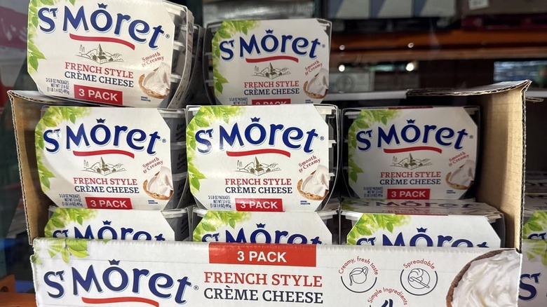 A display of St. Môret French Style Crème Cheese at a Costco warehouse