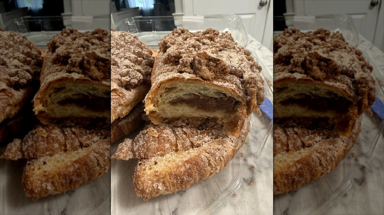 Costco's Twice-Baked Cinnamon Filled Croissant cut in half to show the filling