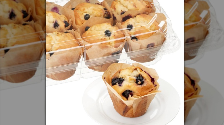 Blueberries and Cream Muffin next to container