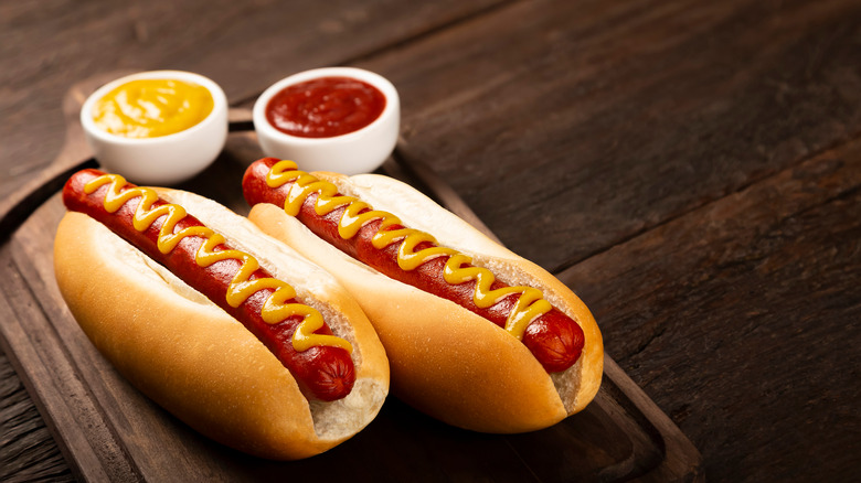 hot dogs with ketchup and mustard