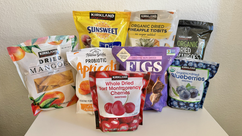 Various dried fruits from Costco on a table