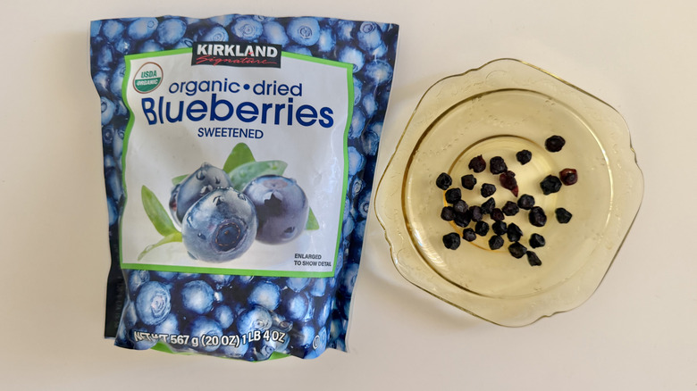 Kirkland dried blueberries on a small plate