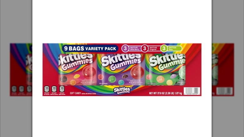 Skittles Gummies Variety Pack of three different flavors of candies from Costco