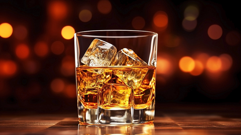 Scotch whisky served over ice in glass