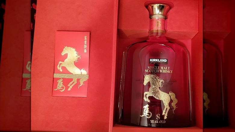 a close-up of the Kirkland signature Year of the Horse Scotch Whisky label