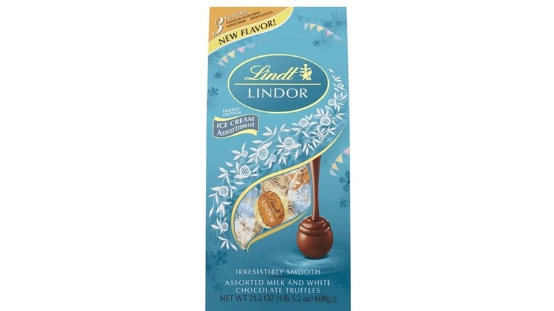 bag of Lindt Lindor Ice Cream Truffles on white background