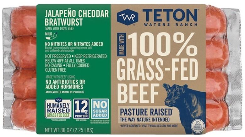 pack of Teton Waters Ranch Beef Jalapeño Cheddar Brats on white background