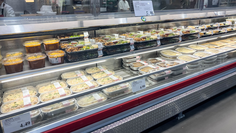 Costco prepared foods, including chicken Alfredo and street taco kits