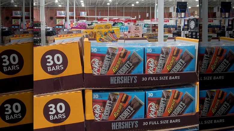 Display of full-sized Hershey's assorted candy bars at Costco