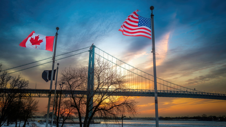 Ambassador Bridge at the border of the United States and Canada