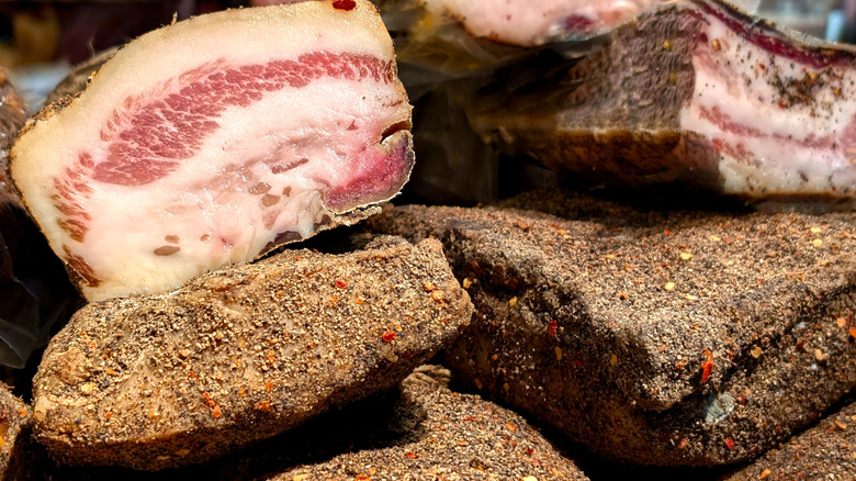 Cured salted pork whole with cross-section