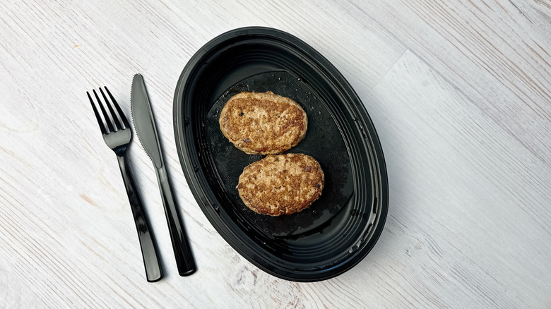 two Cracker Barrel Turkey Sausage patties