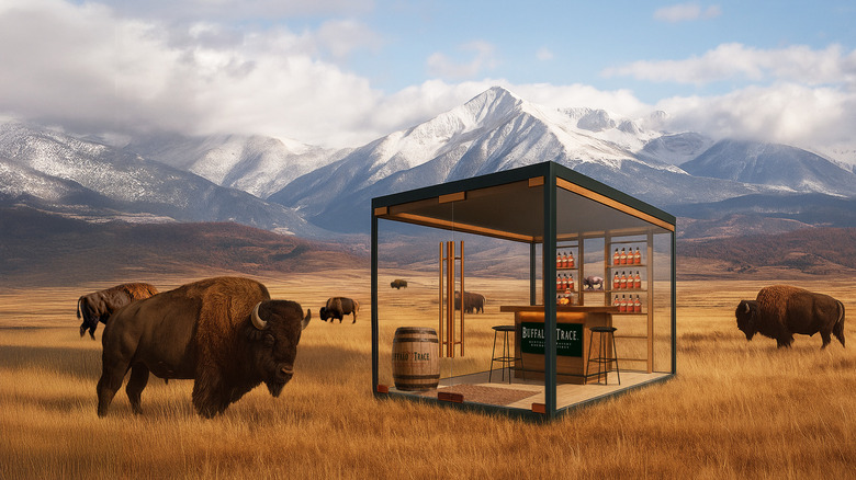 Artistic rendering of the Buffalo Trace tasting room beside some Wyoming bison
